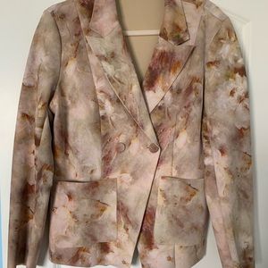 Anthropologie Double breasted faux suede pink and cream floral jacket. NW/OT